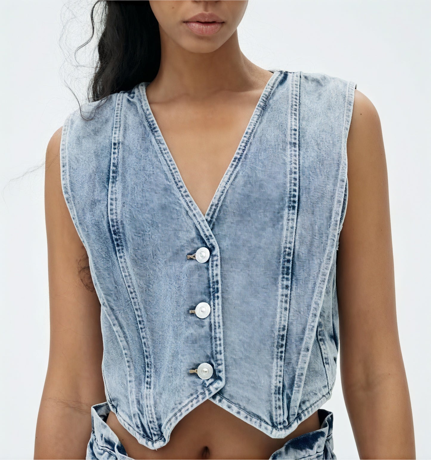 Skræddersyet Denim Vest - V-udskæring