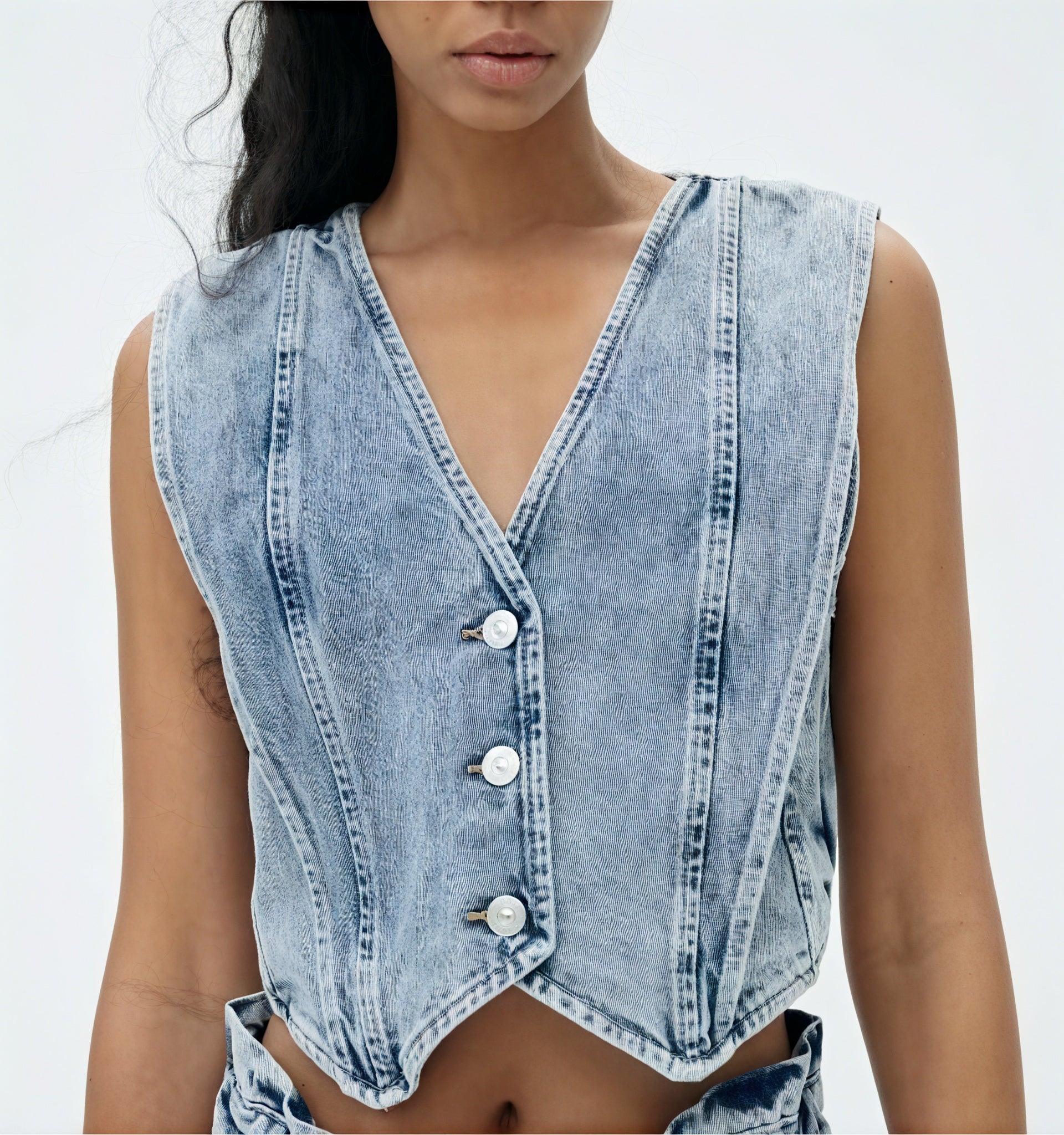 Skræddersyet Denim Vest - V-udskæring