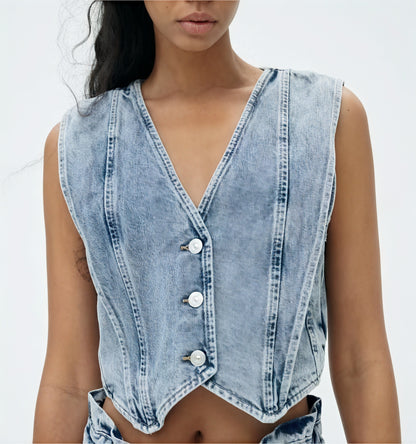 Skræddersyet Denim Vest - V-udskæring