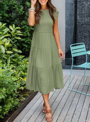 Damer Kjole Lagdelt Skørt Flæseærmer Let Fald Komfortabel Pasform Sommer Casual Stil-81634-210c91e9-1195-48c8-a19c-d1fa03554039
