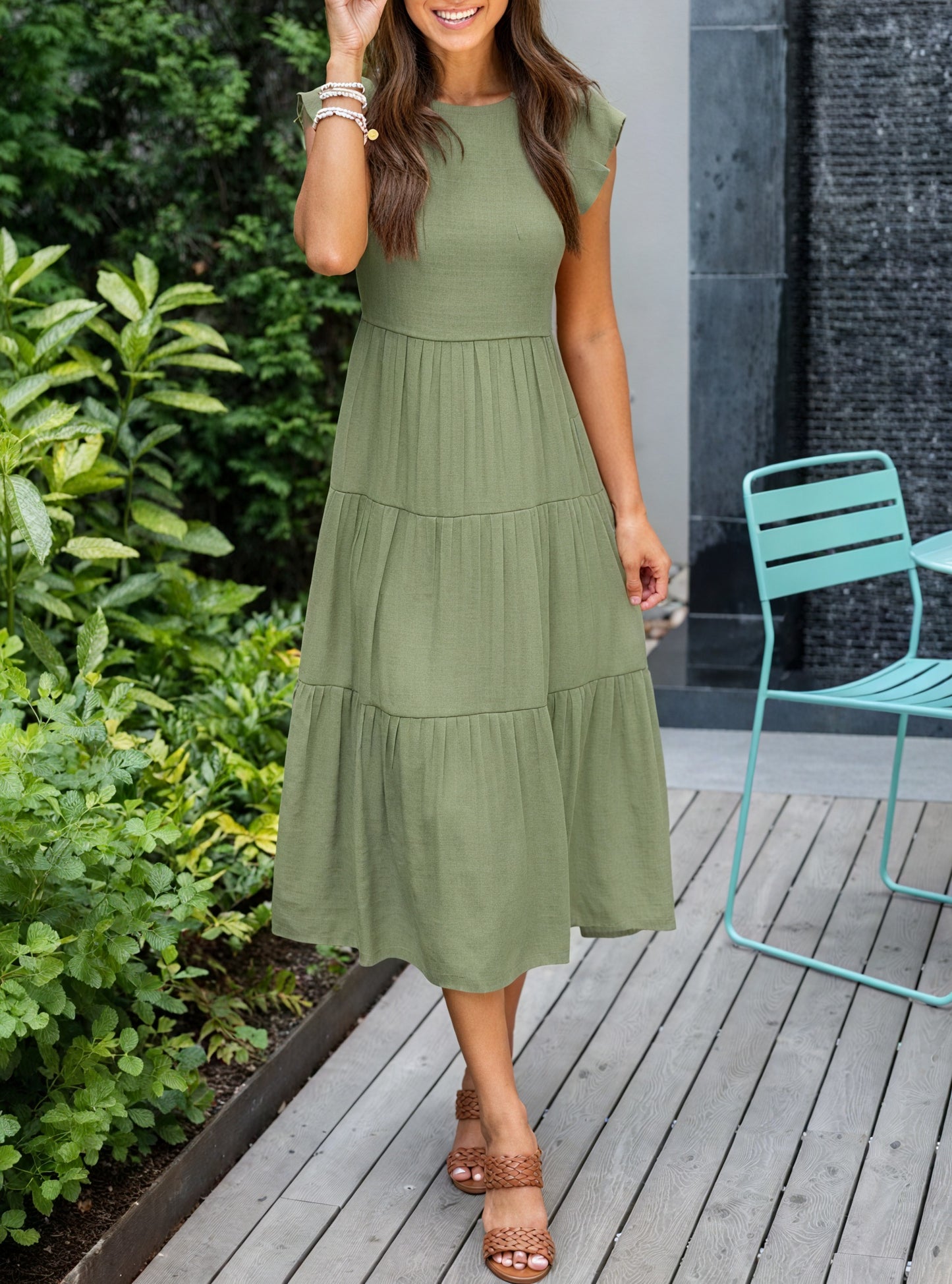 Damer Kjole Lagdelt Skørt Flæseærmer Let Fald Komfortabel Pasform Sommer Casual Stil-81634-210c91e9-1195-48c8-a19c-d1fa03554039