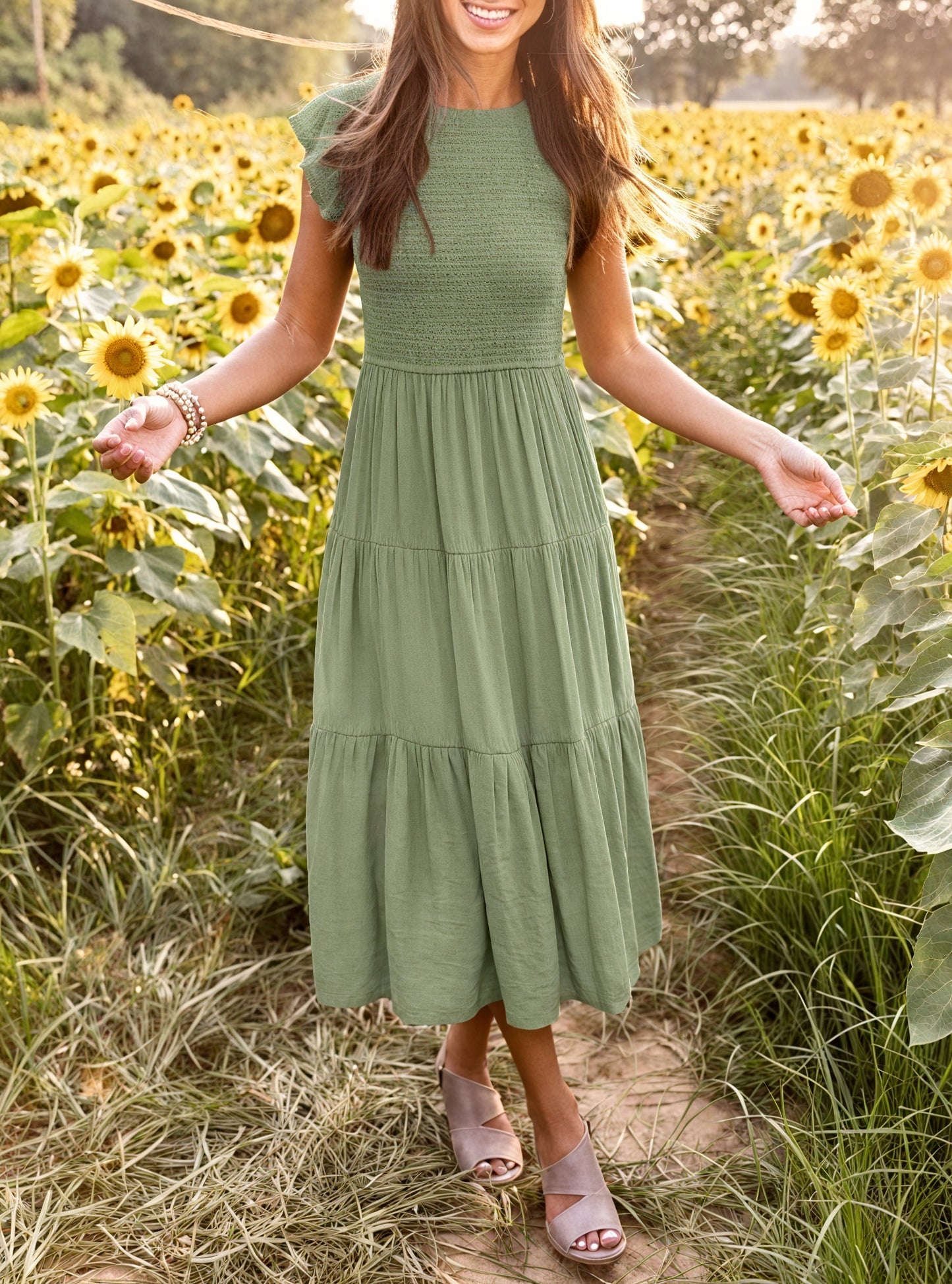 Damer Kjole Lagdelt Skørt Flæseærmer Let Fald Komfortabel Pasform Sommer Casual Stil-81634-05bcc164-d403-4bf8-8c98-3d685d468cf4