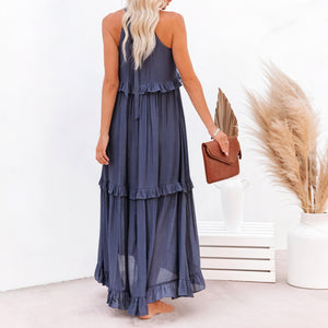 Maxikjole med Halterneck, Flæsedetaljer, Let Fald – Perfekt til Sommer og Afslappet Elegance-81649-14d994df-7658-4b0a-8d23-53330ddbae5e