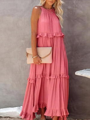 Maxikjole med Halterneck, Flæsedetaljer, Let Fald – Perfekt til Sommer og Afslappet Elegance-81649-7f0fc72d-415b-44c9-94e0-32655f8d3580