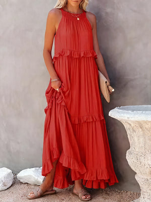 Maxikjole med Halterneck, Flæsedetaljer, Let Fald – Perfekt til Sommer og Afslappet Elegance-81649-826e933d-4722-4c66-bf3e-b25b277c5731