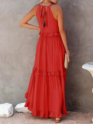 Maxikjole med Halterneck, Flæsedetaljer, Let Fald – Perfekt til Sommer og Afslappet Elegance-81649-20b26ad0-2c39-43bb-9fe3-68656fd131f9