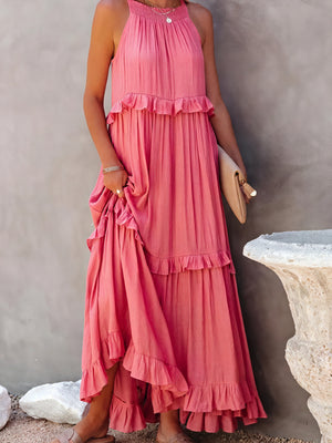 Maxikjole med Halterneck, Flæsedetaljer, Let Fald – Perfekt til Sommer og Afslappet Elegance-81649-151f53af-c888-413b-b190-900fa9c62e87