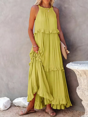 Maxikjole med Halterneck, Flæsedetaljer, Let Fald – Perfekt til Sommer og Afslappet Elegance-81649-c6d2b639-199a-4b43-b468-9b267fe82573