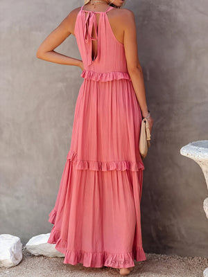 Maxikjole med Halterneck, Flæsedetaljer, Let Fald – Perfekt til Sommer og Afslappet Elegance-81649-e6174730-1010-4688-b362-e0eb34b0613a