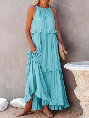 Maxikjole med Halterneck, Flæsedetaljer, Let Fald – Perfekt til Sommer og Afslappet Elegance-81649-bd97371b-223f-4581-81df-40737e23d899
