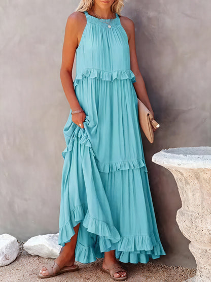 Maxikjole med Halterneck, Flæsedetaljer, Let Fald – Perfekt til Sommer og Afslappet Elegance-81649-bd97371b-223f-4581-81df-40737e23d899