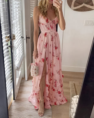 Maxikjole til Kvinder med Blomsterprint, Spaghettistropper, Høj Slids – Perfekt til Sommer og Fest-81660-de1e57a6-15a1-4e28-8a5f-57fcac7f3767