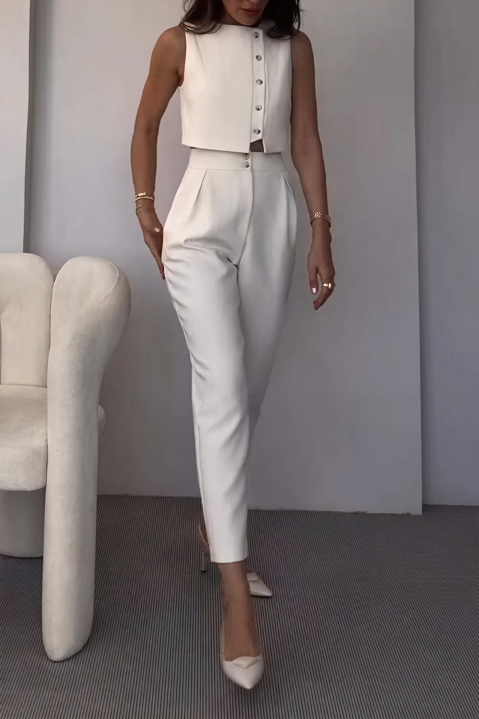 Minimalistisk Sæt - Crop Top & Højtaljede Bukser