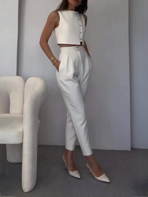 Minimalistisk Sæt - Crop Top & Højtaljede Bukser