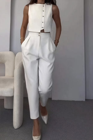 Minimalistisk Sæt - Crop Top & Højtaljede Bukser