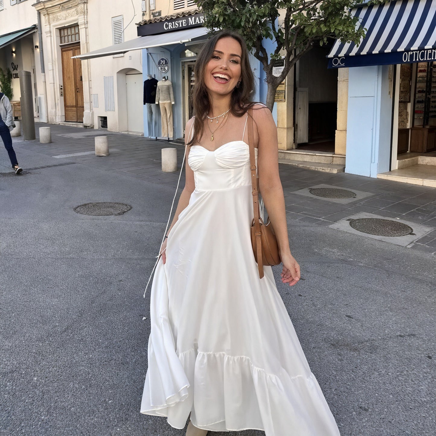 Norideen Hvid Kjole til Kvinder – Bustier-top, Spaghettistropper, Tiered Skirt-81821-9e13b2c1-4fce-445f-bc94-36919fb47b09