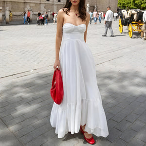 Norideen Hvid Kjole til Kvinder – Bustier-top, Spaghettistropper, Tiered Skirt-81821-3565ee3e-189c-471e-a1d1-de0748886da8