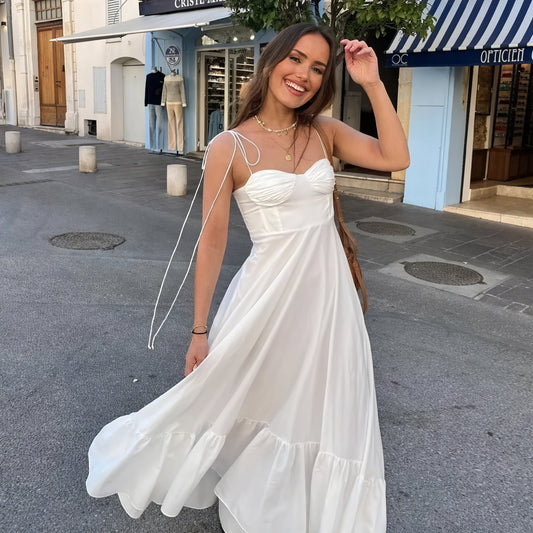 Norideen Hvid Kjole til Kvinder – Bustier-top, Spaghettistropper, Tiered Skirt-81821-2238c18f-633b-46eb-a519-92d606048938