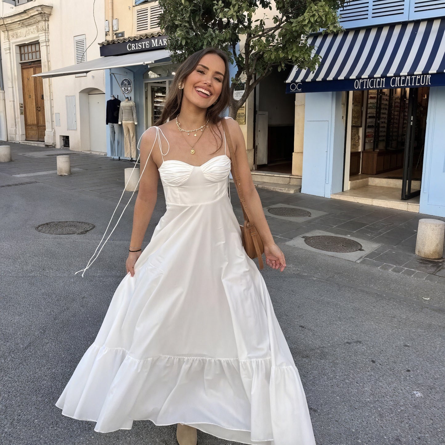 Norideen Hvid Kjole til Kvinder – Bustier-top, Spaghettistropper, Tiered Skirt-81821-4af97af2-202b-4c45-b807-32146c6a5a40
