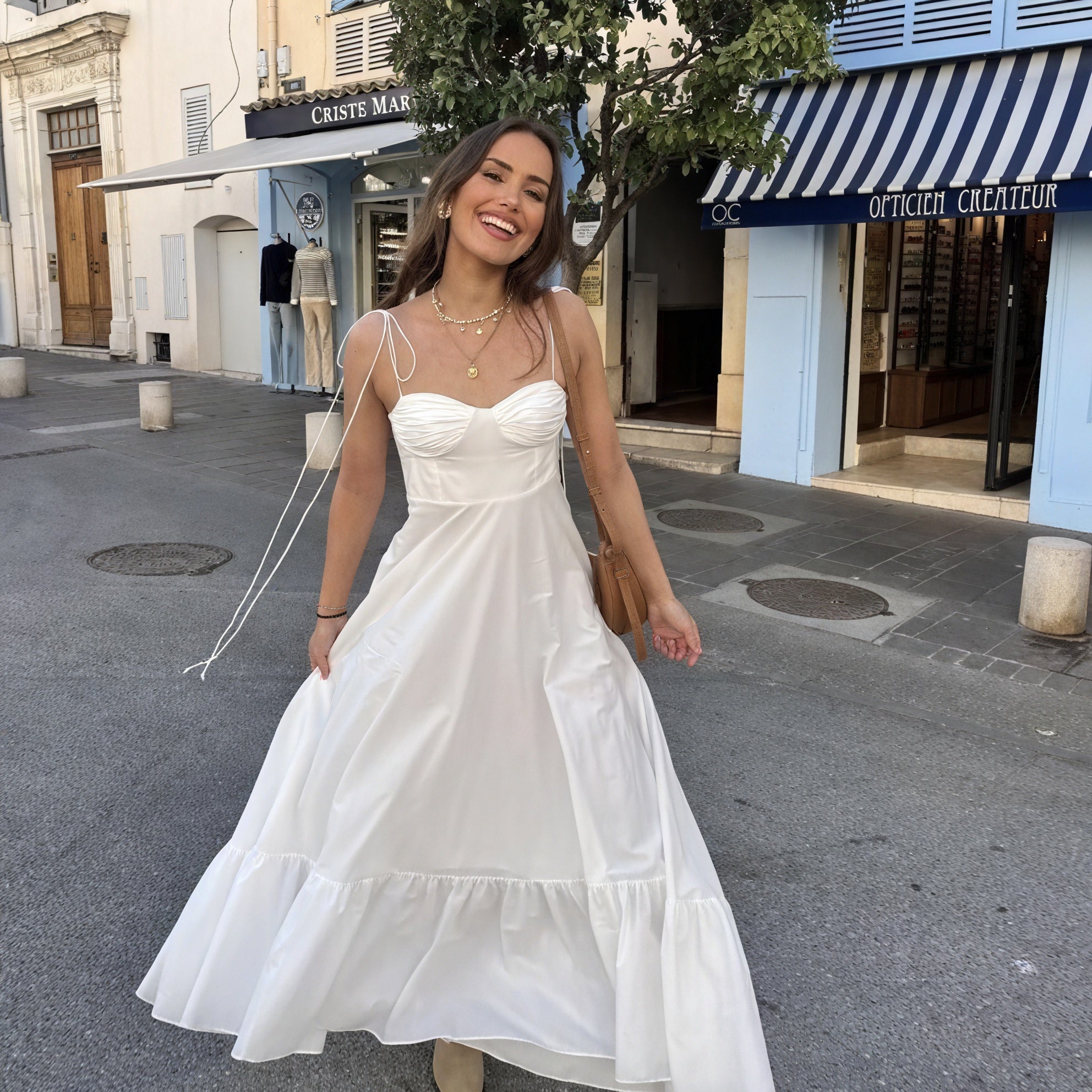 Norideen Hvid Kjole til Kvinder – Bustier-top, Spaghettistropper, Tiered Skirt-81821-4af97af2-202b-4c45-b807-32146c6a5a40