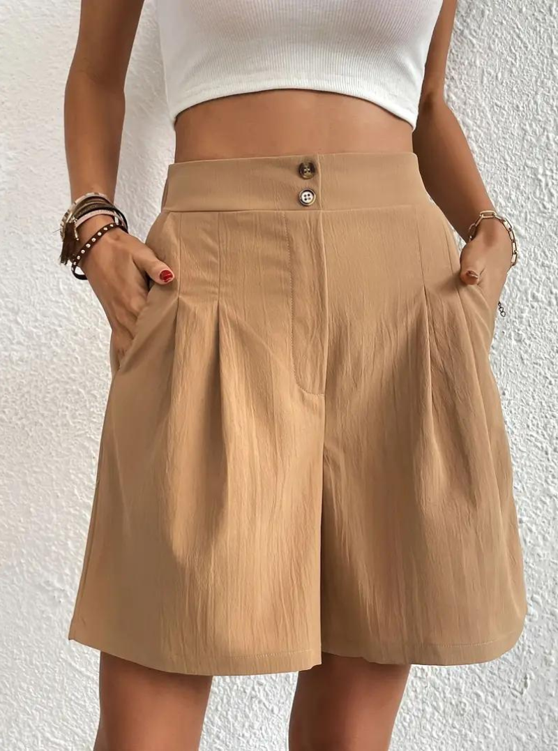 Kvinders Shorts – Højtaljede Plisserede med Funktionelle Lommer, Elegant Stil-82558-81bd3480-4ddd-4082-ba3b-1d884ef66342