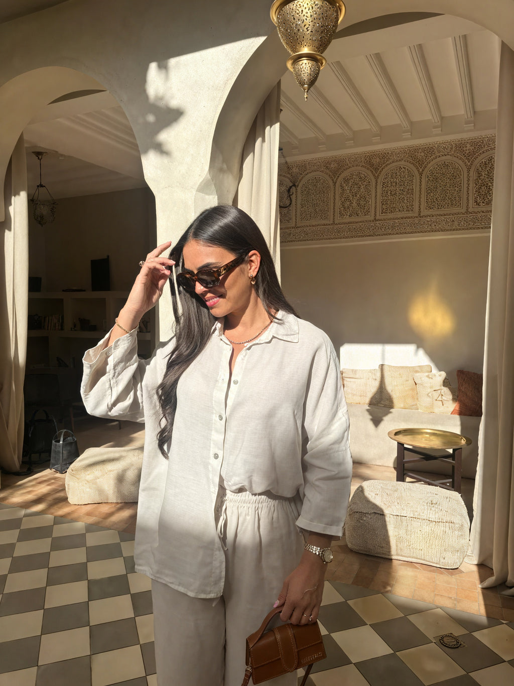 Dame Hør Sæt – Afslappet Skjorte og Bukser, Komfortabelt Todelts Outfit-82126-3ee76220-4e70-434f-b90b-d908bdc76a48