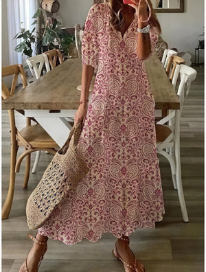 Boheme Kjole med V-Hals og Blomsterprint