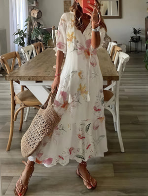 Boheme Kjole med V-Hals og Blomsterprint