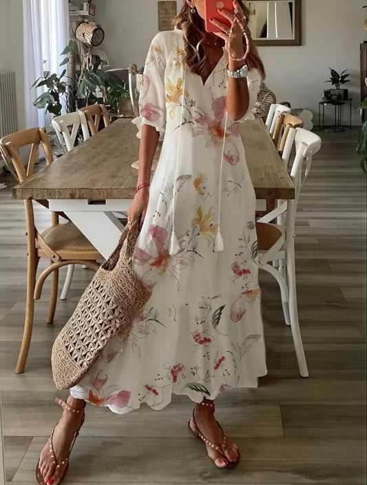 Boheme Kjole med V-Hals og Blomsterprint