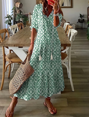 Boheme Kjole med V-Hals og Blomsterprint