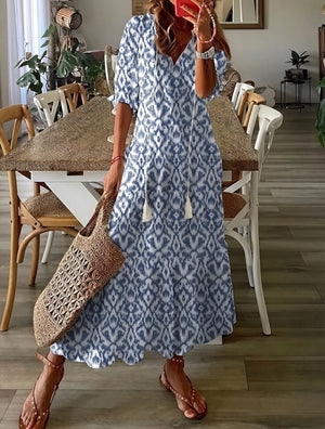 Boheme Kjole med V-Hals og Blomsterprint