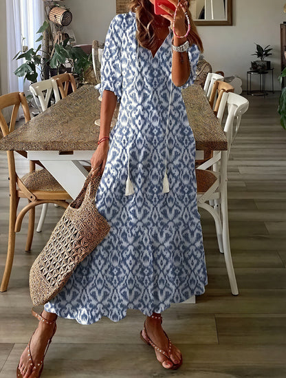 Boheme Kjole med V-Hals og Blomsterprint