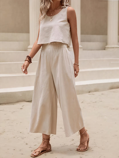 Minimalistisk Sæt - Cropped Top & Vide Bukser