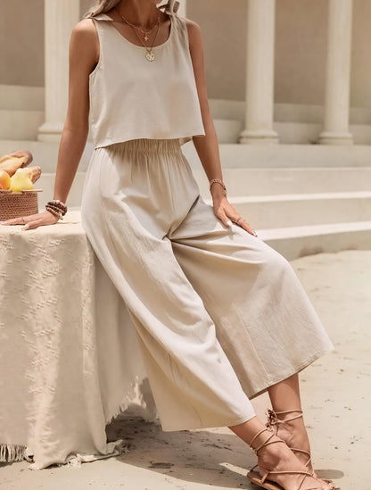 Minimalistisk Sæt - Cropped Top & Vide Bukser