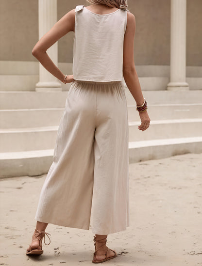 Minimalistisk Sæt - Cropped Top & Vide Bukser