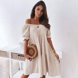 Sommerkjole Off-Shoulder med Pufærmer
