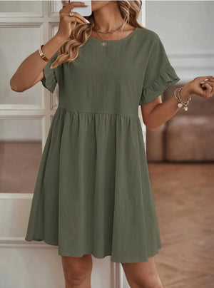 Dame Kjole – A-line Silhuet, Flæseærmer, Samlet Talje, Fås i Flere Farver-82588-789bda8b-d407-4930-9d7d-3b34152599ba