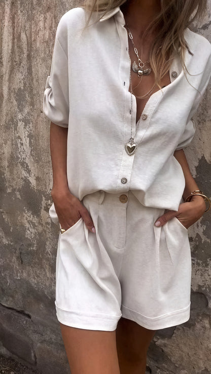 Casual Sæt med Knapskjorte og Shorts