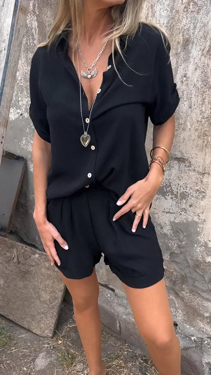 Casual Sæt med Knapskjorte og Shorts