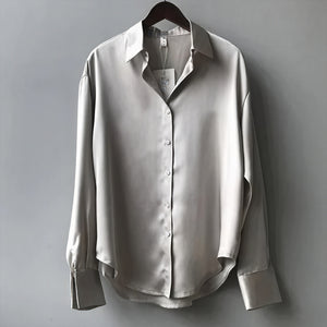 Olive | Elegant Fit Satin Blouse with Soft Sheen - Image 3