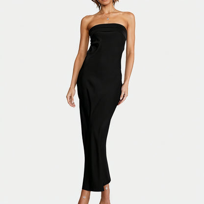 Courtney | Elegant Strapless Long Satin Look Dress - Image 2