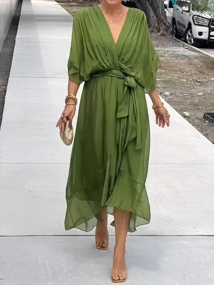 Whitney | Elegant Soft V-Neck Silk Dress for Women - Image 1