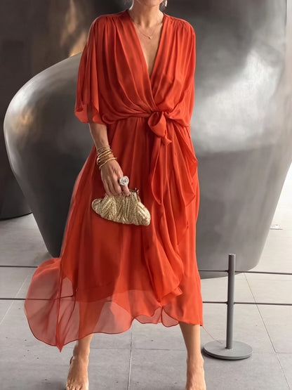 Whitney | Elegant Soft V-Neck Silk Dress for Women - Image 12