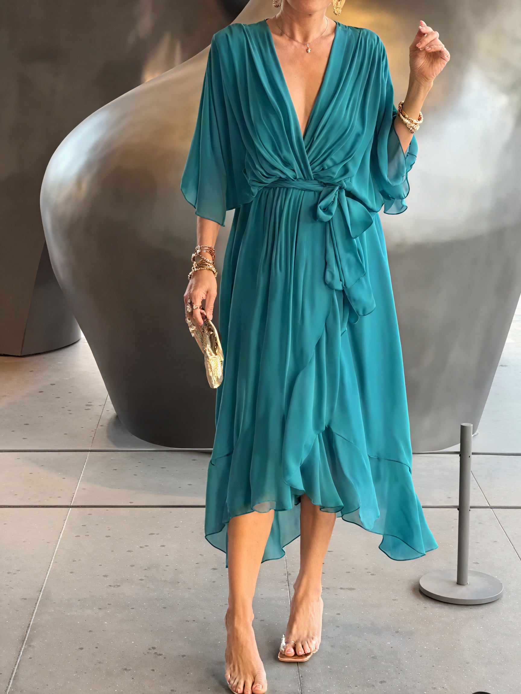 Whitney | Elegant Soft V-Neck Silk Dress for Women - Image 5