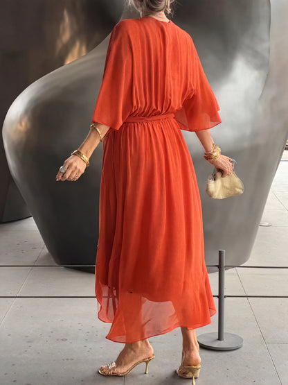 Whitney | Elegant Soft V-Neck Silk Dress for Women - Image 11