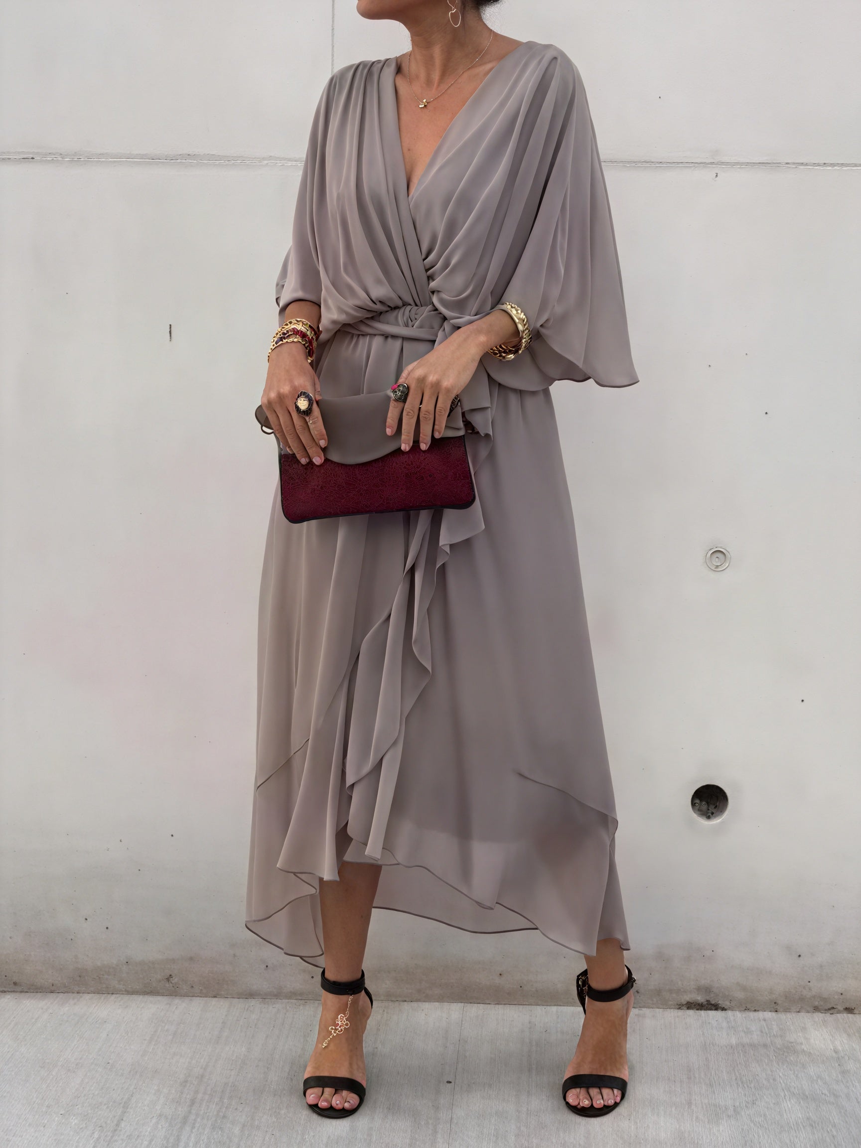 Whitney | Elegant Soft V-Neck Silk Dress for Women - Image 6