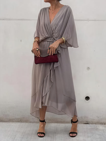 Whitney | Elegant Soft V-Neck Silk Dress for Women - Image 6