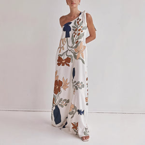 Kvinders Maxi Kjole – Blomstret, Asymmetrisk Én-Skulder Design, Norideen-83220-56826d4b-346c-4efe-bd0b-566bd971eb4a