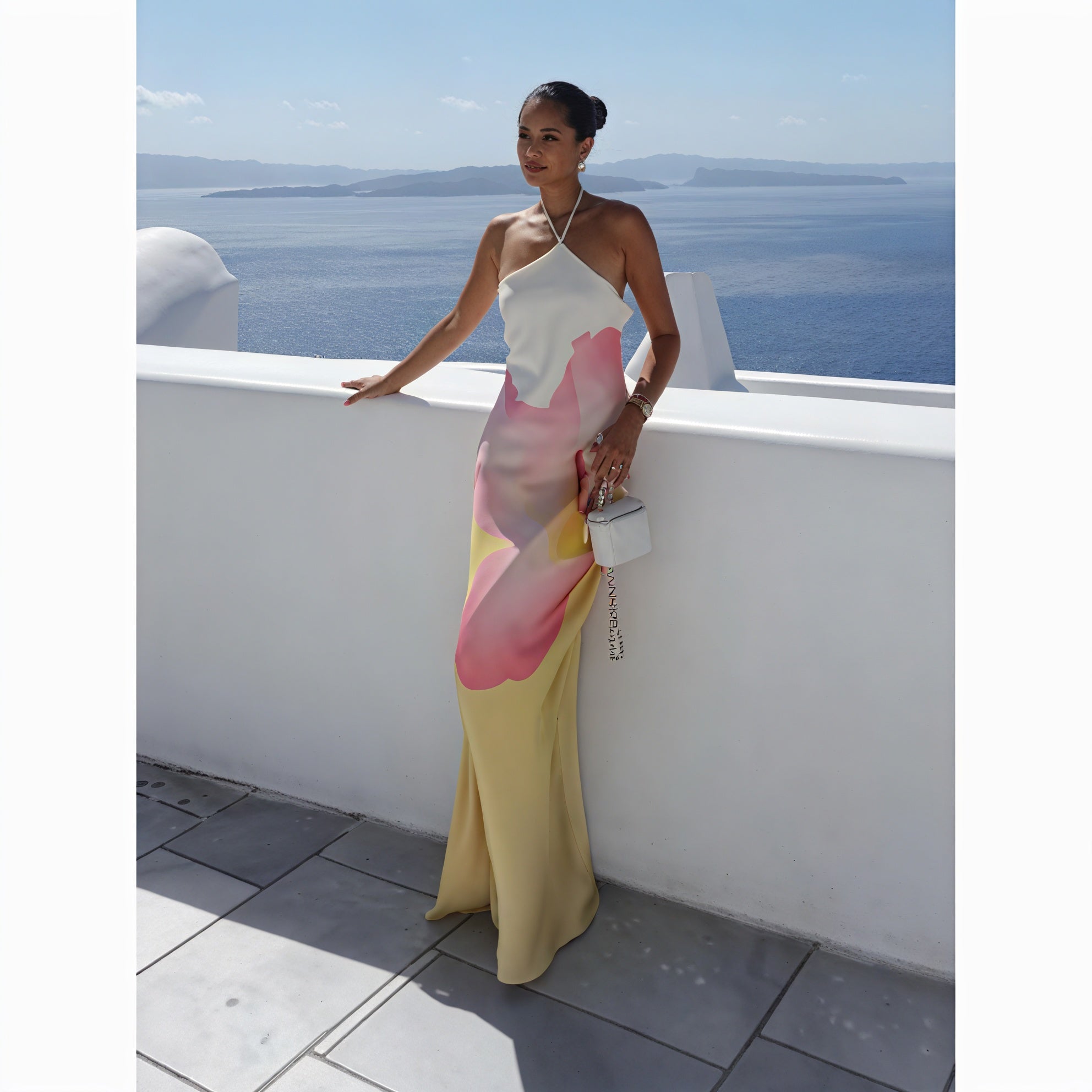 Dame Maxikjole – Ærmeløs One-Shoulder Halterneck med Print-83229-997b5f3a-b6a6-456e-adbf-580426701315