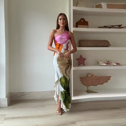 Dame Maxikjole – Ærmeløs One-Shoulder Halterneck med Print-83229-601f6e0b-4ec1-4c68-b0ba-7e08fc090395
